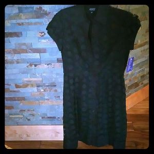 Black polka dotted button-up dress